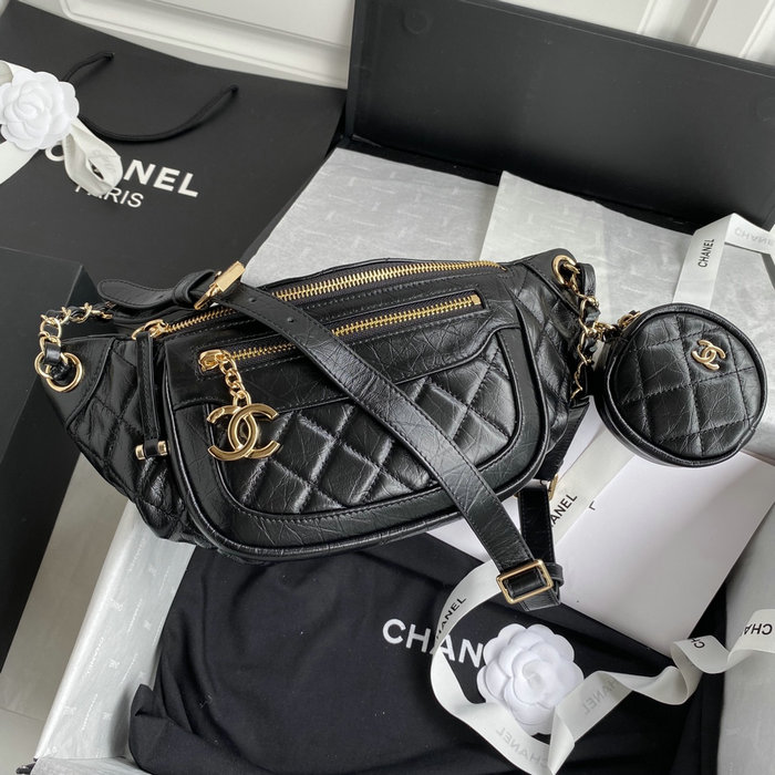 Chanel Aged Calfskin Waist Bag Black AS1077