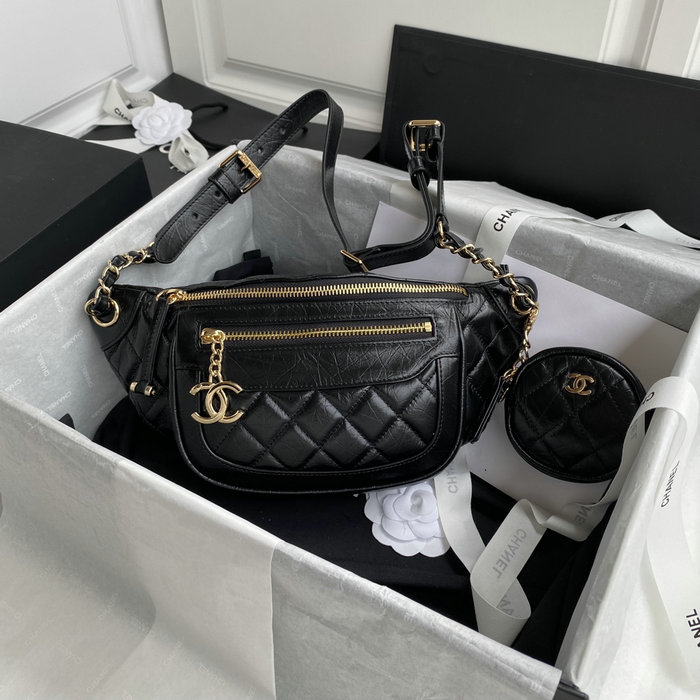 Chanel Aged Calfskin Waist Bag Black AS1077