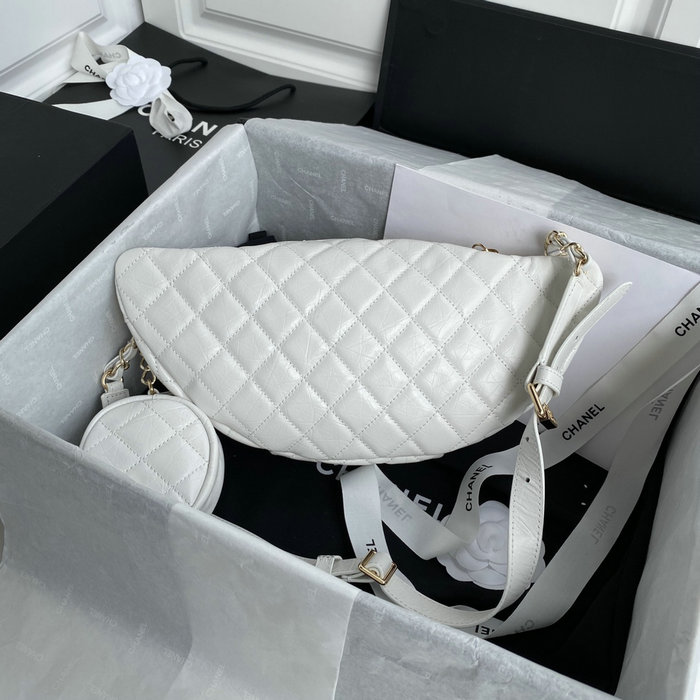 Chanel Aged Calfskin Waist Bag White AS1077