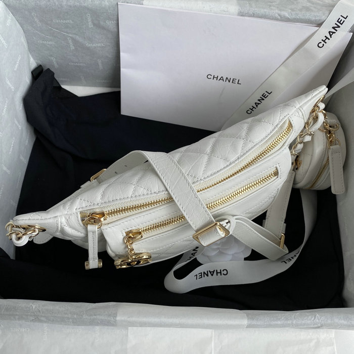 Chanel Aged Calfskin Waist Bag White AS1077