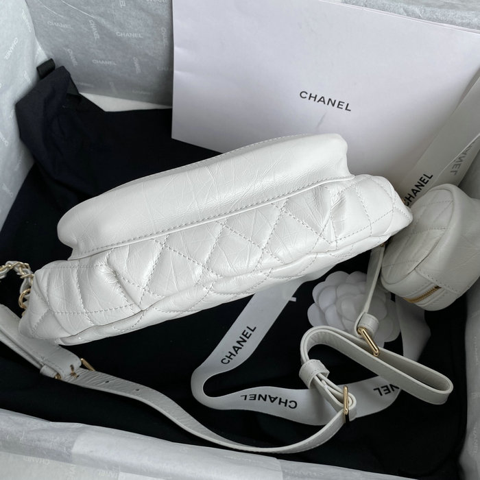 Chanel Aged Calfskin Waist Bag White AS1077