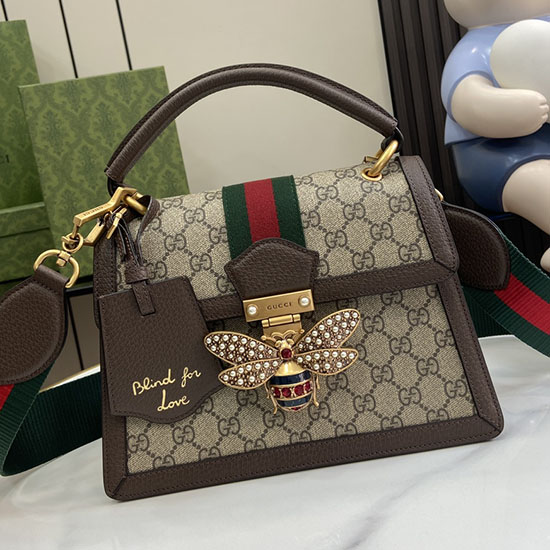 Gucci Small GG Supreme Queen Margaret Shoulder Bag Brown 476541