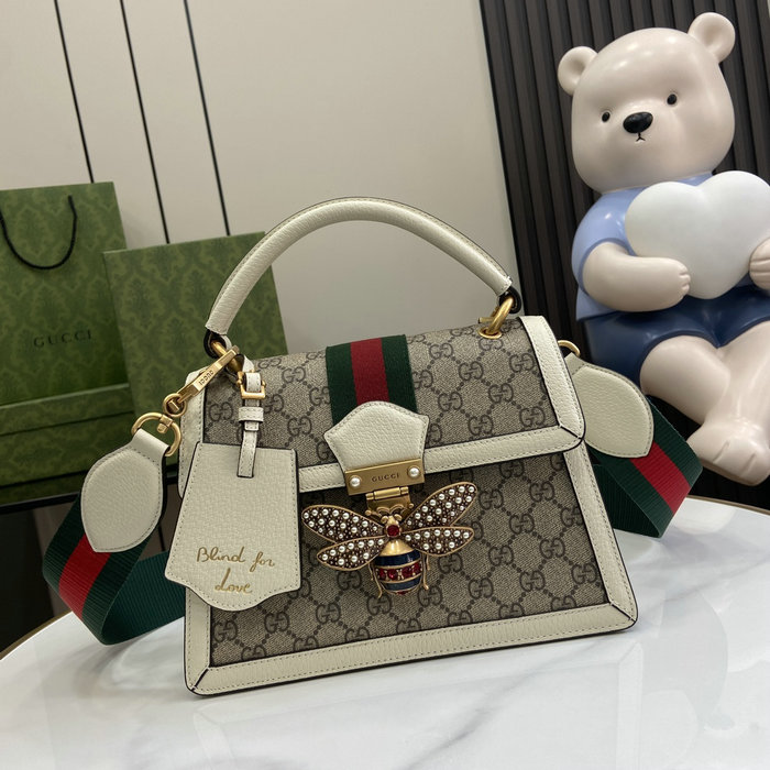 Gucci Small GG Supreme Queen Margaret Shoulder Bag White 476541