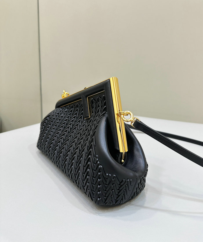 Fendi First Small Interlaced Leather Bag Black F80156