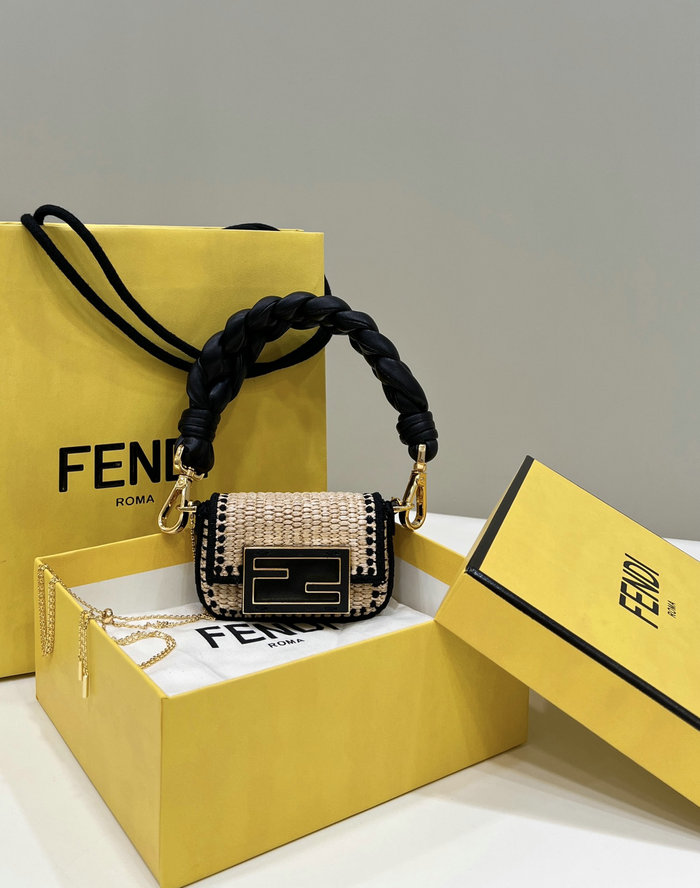 Fendi Straw Shiny Nappa Woven Nano Baguette F8567B