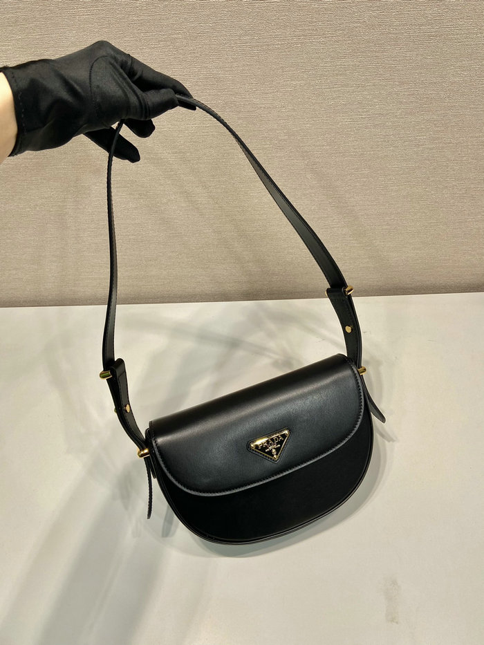 Prada Arque leather shoulder bag with flap Black 1BD365