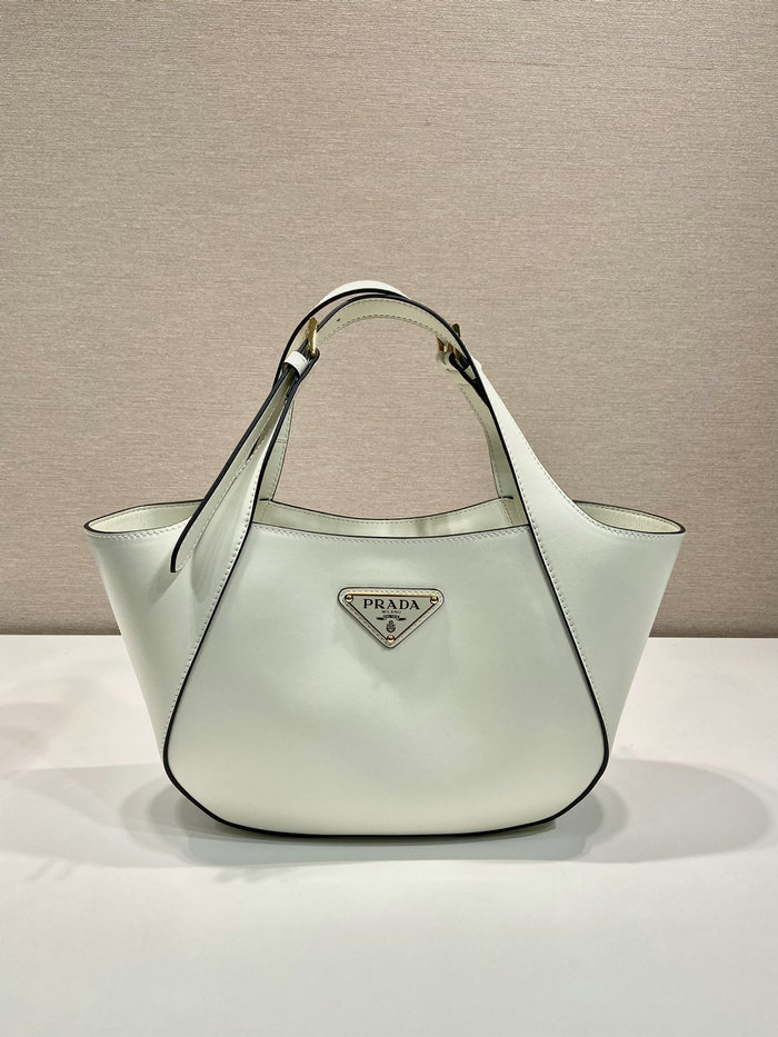 Prada Medium Leather Tote Bag White 1BG483