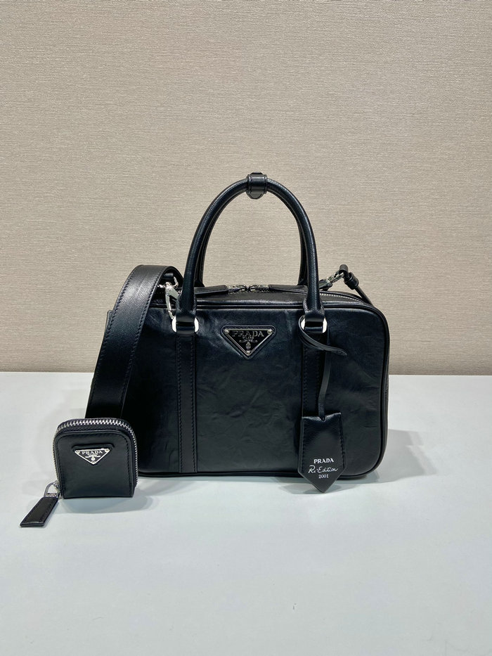 Prada Medium antique nappa leather top handle bag Black 1BB092