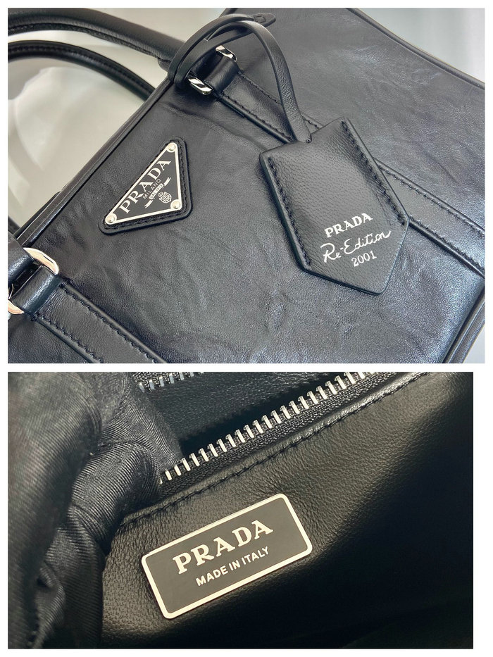 Prada Medium antique nappa leather top handle bag Black 1BB092