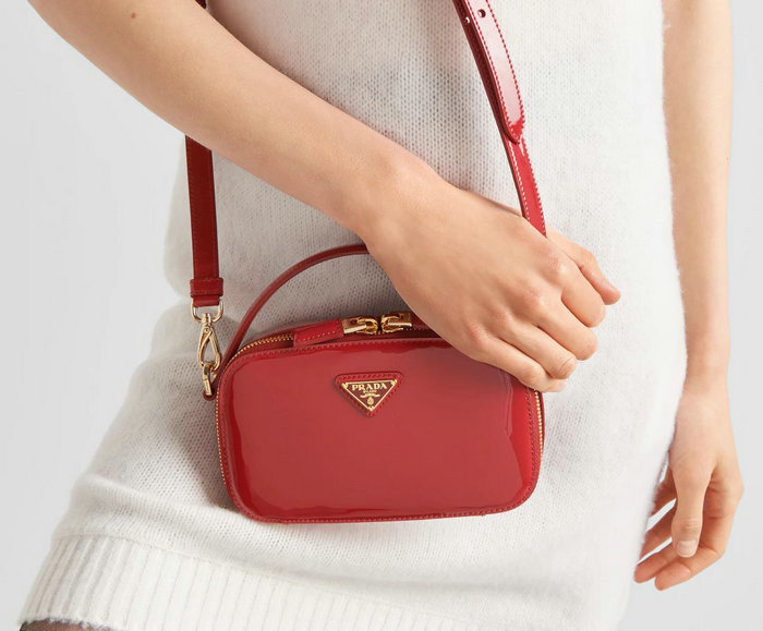 Prada Odette patent leather mini-bag Cherry Red 1BH206