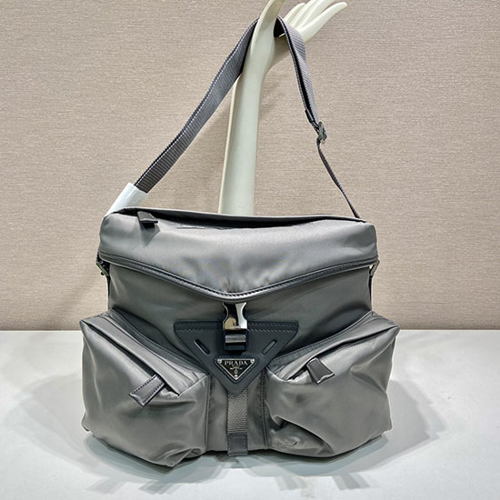 Prada Re-Nylon and leather shoulder bag Grey 2VD062