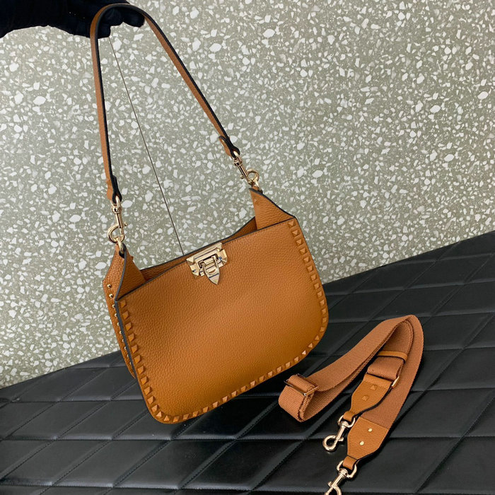 Valentino Garavani Rockstud Hobo Bag Camel V0042