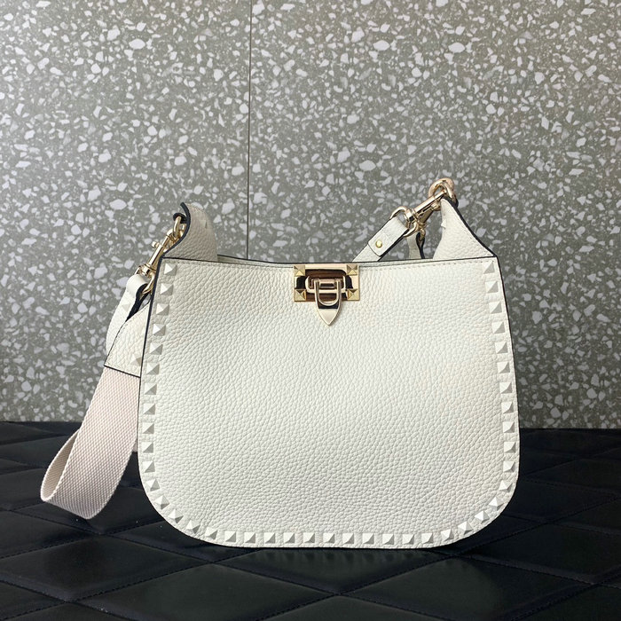 Valentino Garavani Rockstud Hobo Bag White V0042