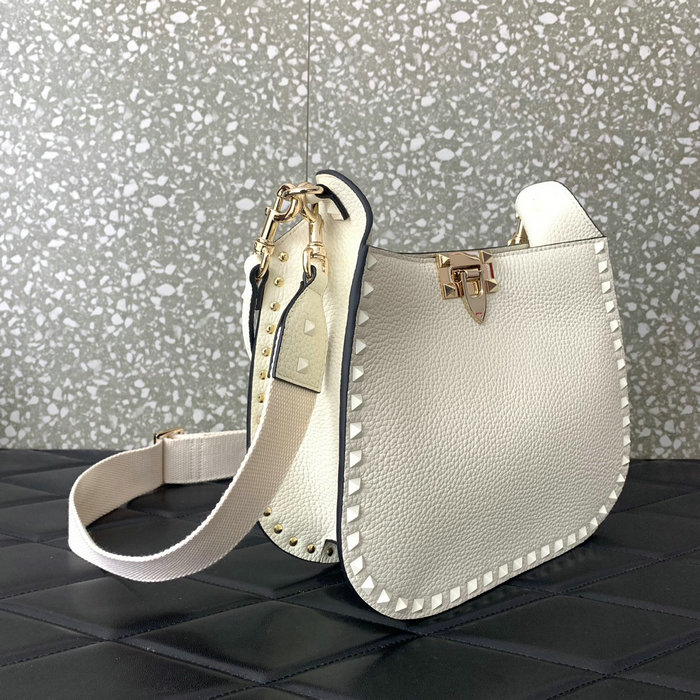 Valentino Garavani Rockstud Hobo Bag White V0042