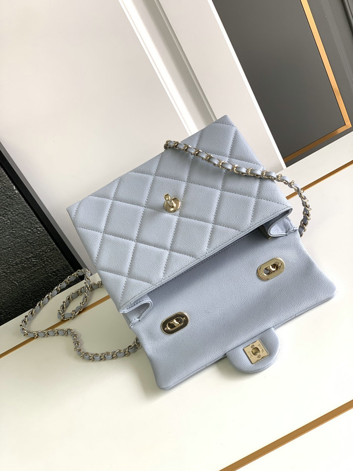 Chanel Grain Calfskin Shoulder Bag Blue AS47111