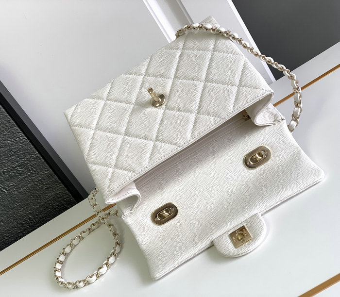 Chanel Grain Calfskin Shoulder Bag White AS47111