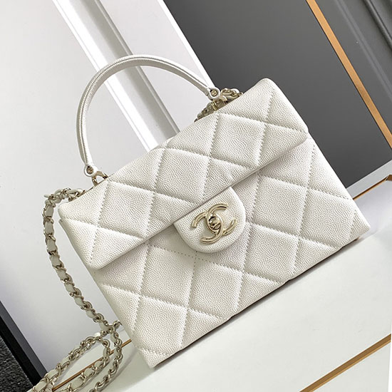 Chanel Grain Calfskin Shoulder Bag White AS47111