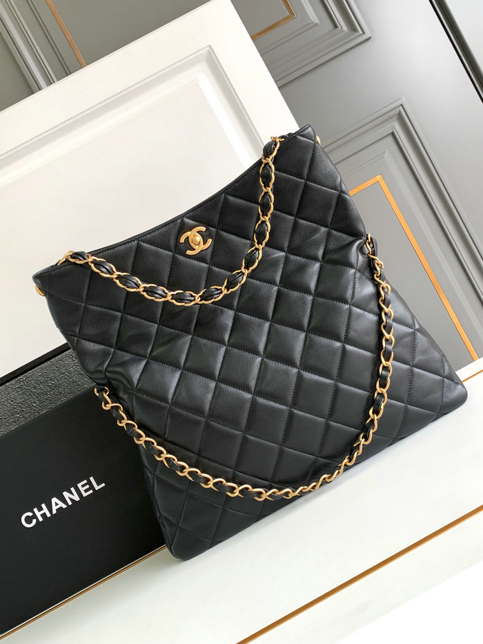 Chanel Lambskin Hobo Bag Black AS4777