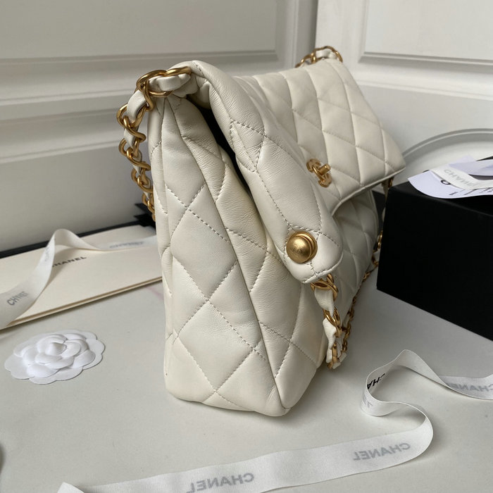 Chanel Lambskin Hobo Bag White AS4777