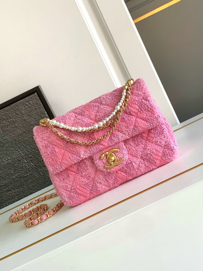 Chanel Tweed Mini Flap Bag Pink AS4384