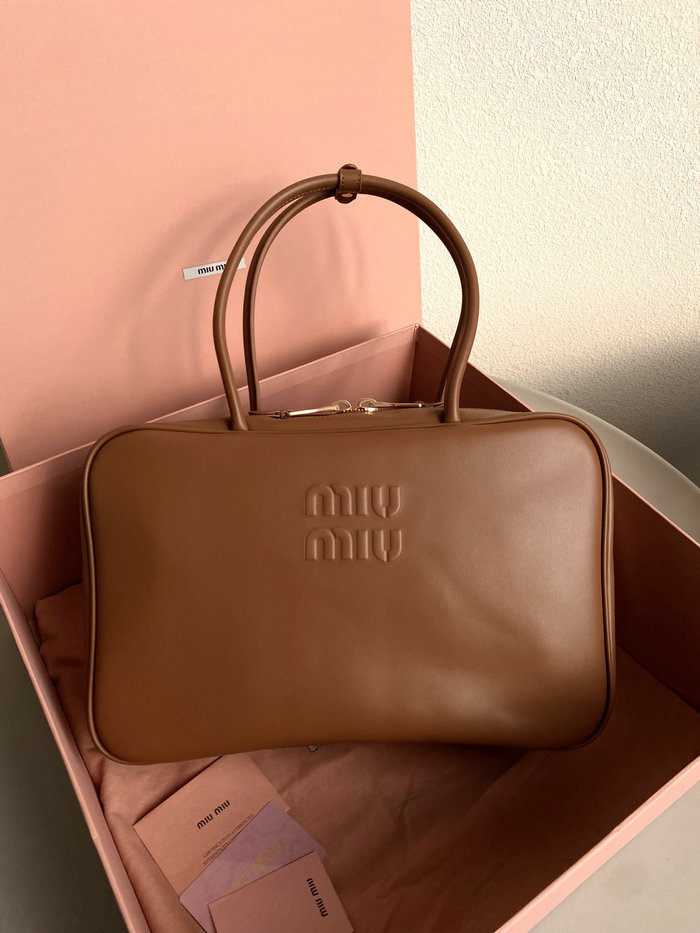 Miu Miu Leather top-handle bag Camel 5BB117