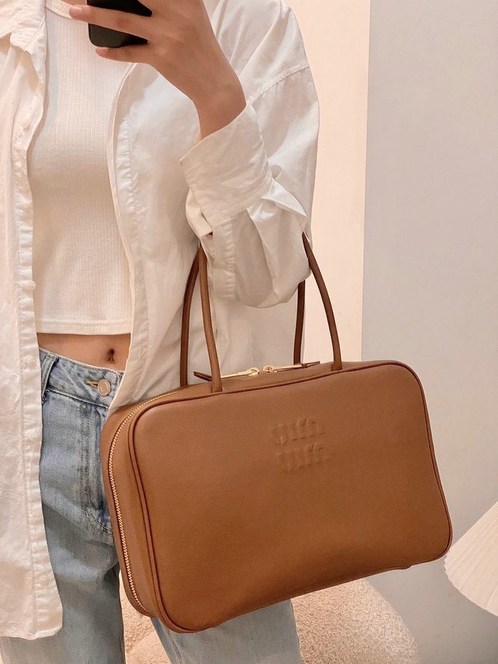 Miu Miu Leather top-handle bag Camel 5BB117