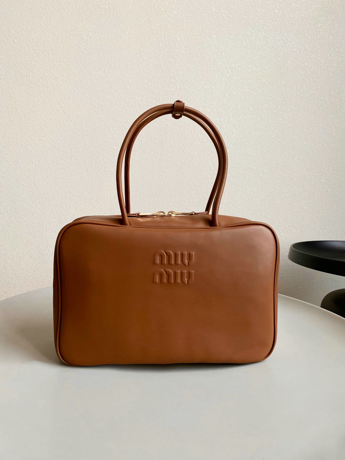 Miu Miu Leather top-handle bag Camel 5BB117