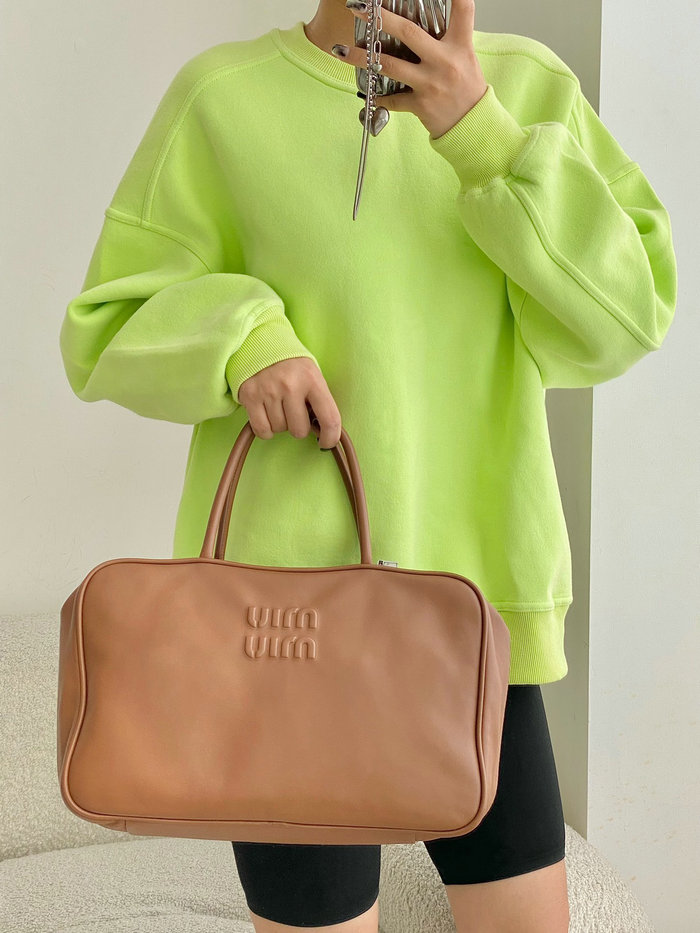 Miu Miu Leather top-handle bag with Strap Camel 5BB117