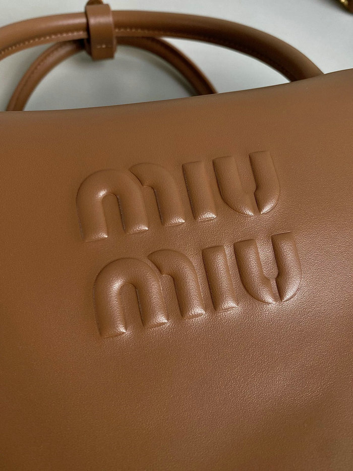 Miu Miu Leather top-handle bag with Strap Camel 5BB117