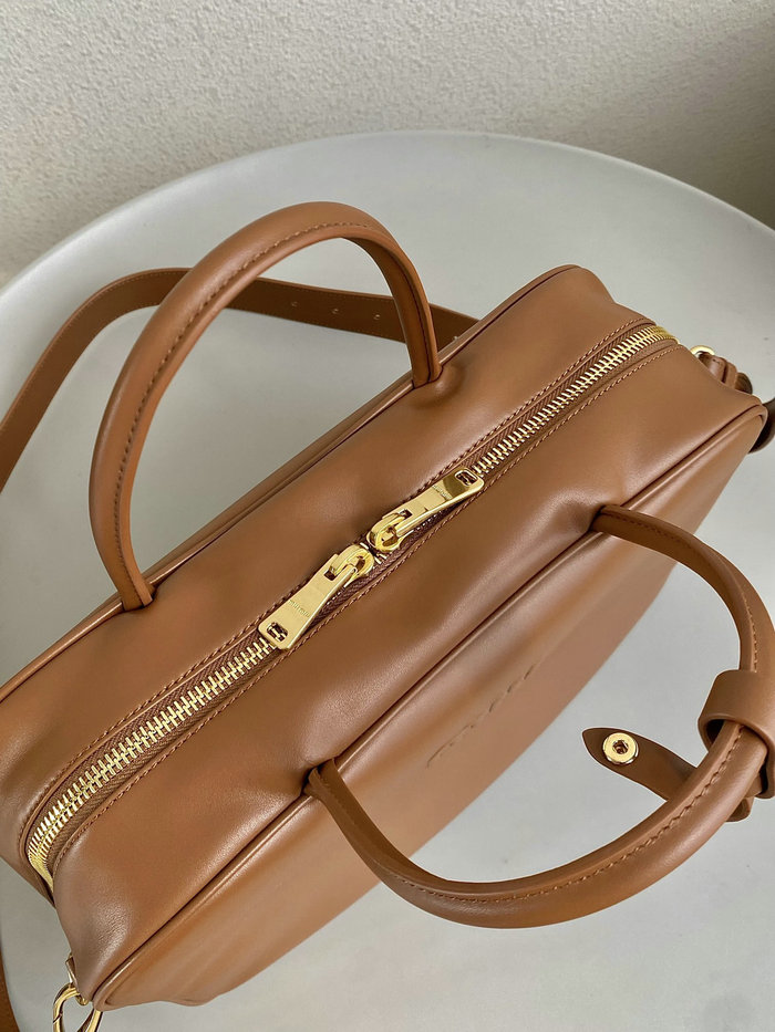 Miu Miu Leather top-handle bag with Strap Camel 5BB117