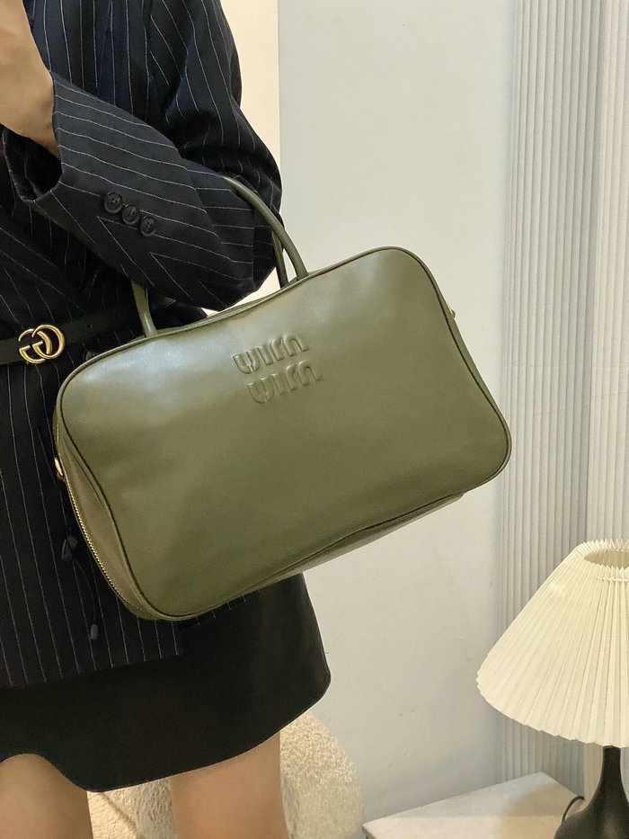 Miu Miu Leather top-handle bag with Strap Green 5BB117