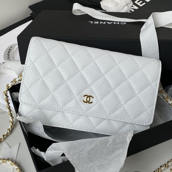 Chanel Caviar WOC Chain Wallet White A33814