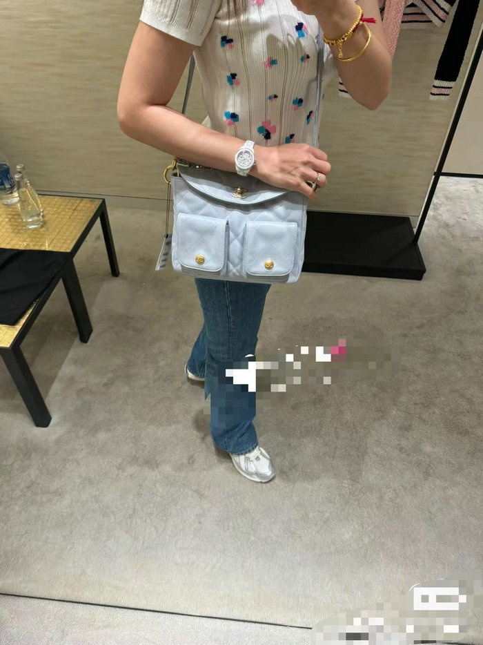 Chanel Hobo Handbag Blue AS4743