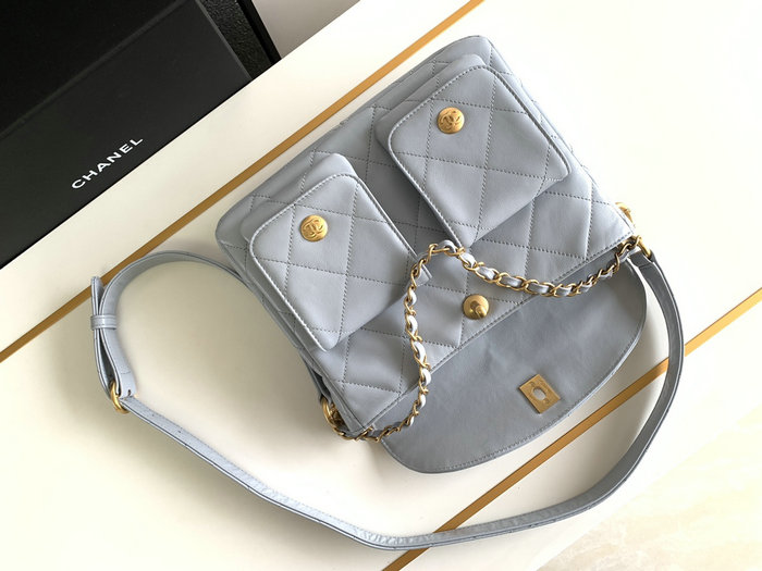 Chanel Hobo Handbag Blue AS4743