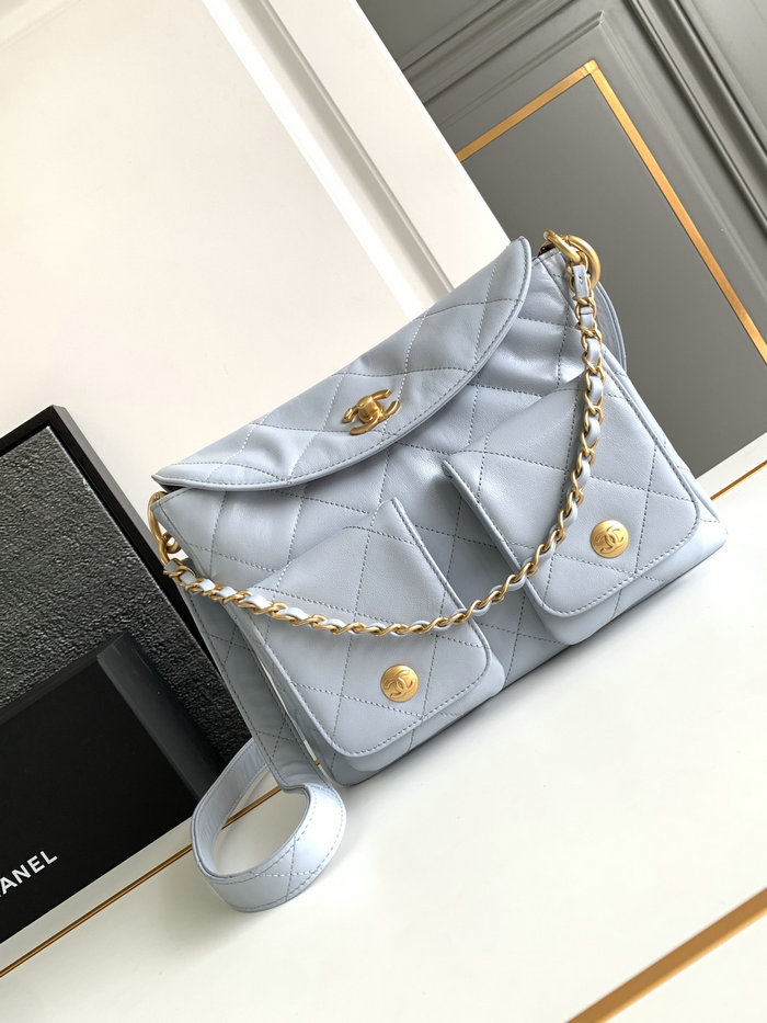 Chanel Hobo Handbag Blue AS4743