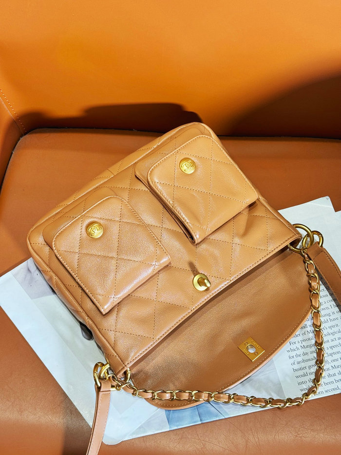 Chanel Hobo Handbag Brown AS4743