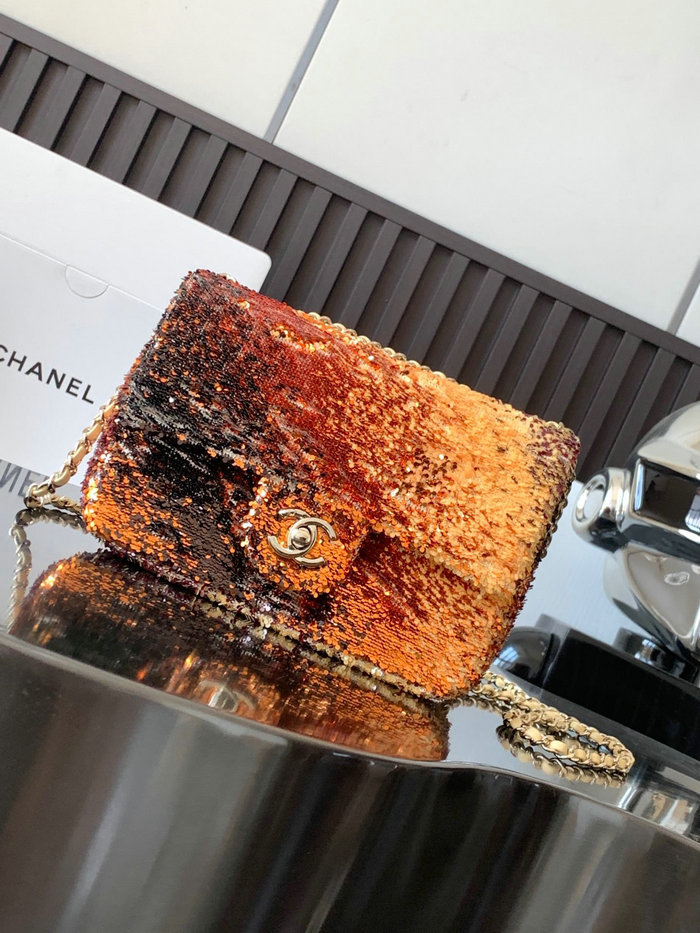 Chanel Sequins Small Flap Bag Sequins Orange AS4561