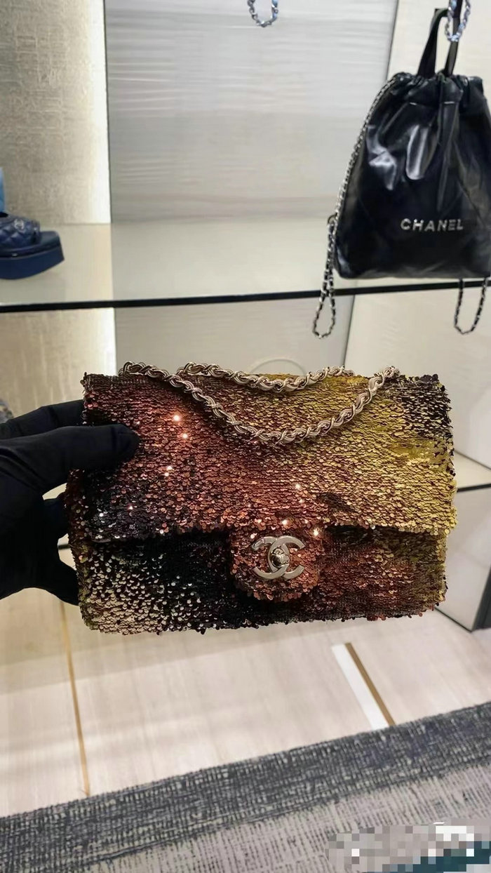 Chanel Sequins Small Flap Bag Sequins Orange AS4561