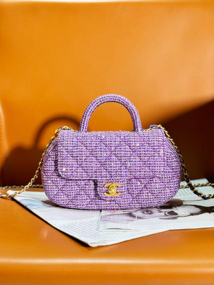 Chanel Tweed Bag with Top Handle Purple AS4569