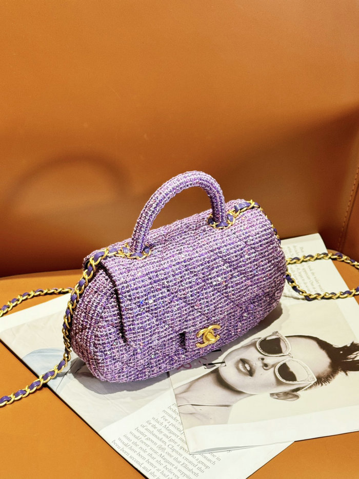 Chanel Tweed Bag with Top Handle Purple AS4569