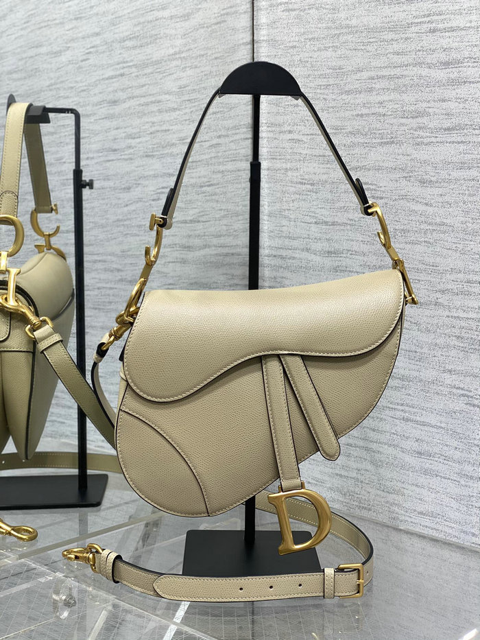 Dior Grained Calfskin Saddle Bag with Strap Beige M0455