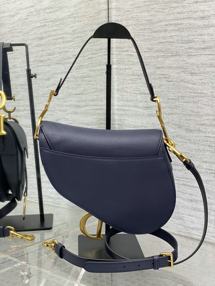 Dior Grained Calfskin Saddle Bag with Strap Navy Blue M0455