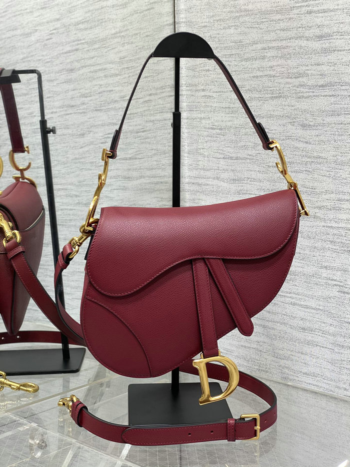 Dior Grained Calfskin Saddle Bag with Strap Red M0455