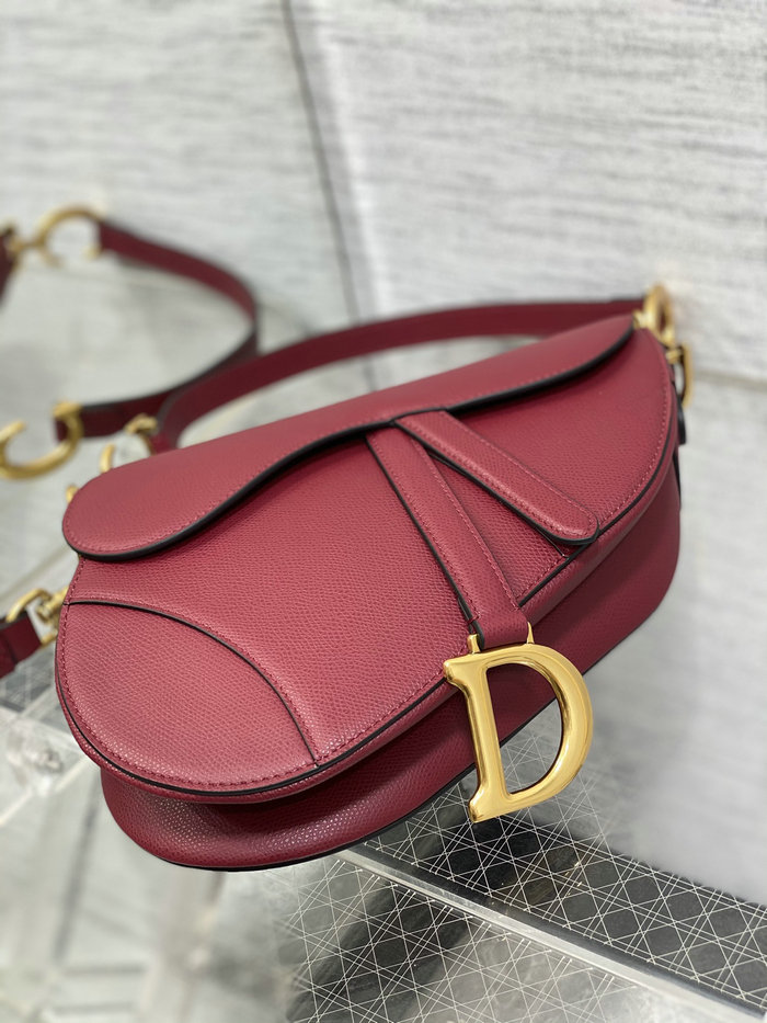 Dior Grained Calfskin Saddle Bag with Strap Red M0455