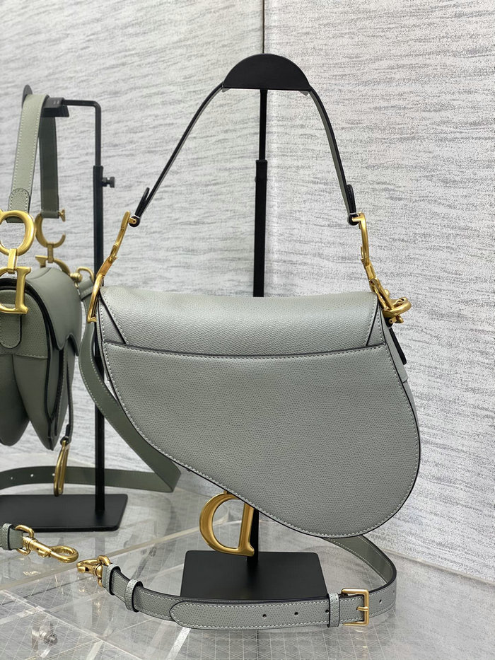 Dior Grained Calfskin Saddle Bag with Strap Stone Gray M0455