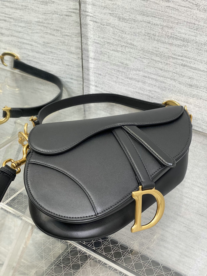 Dior Smooth Leather Saddle Bag Black with Gold M0455