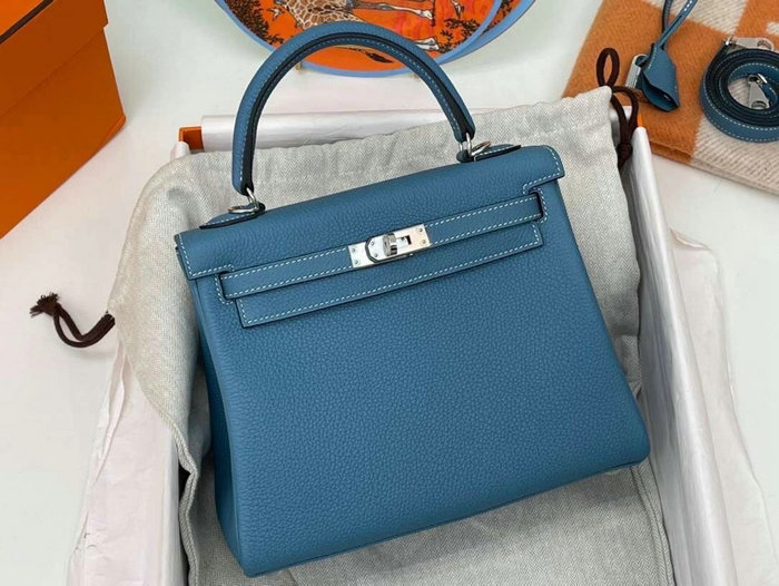 Hermes Togo Leather Kelly Bag Blue Jean HKT0408