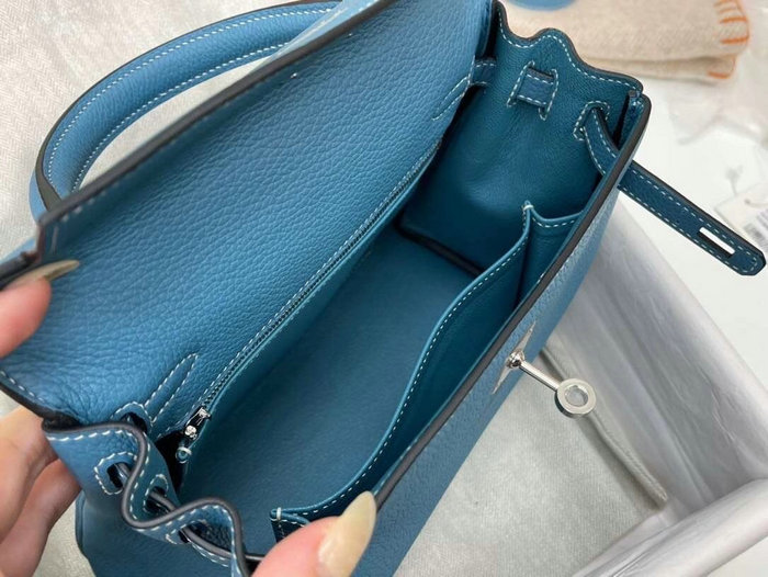 Hermes Togo Leather Kelly Bag Blue Jean HKT0408