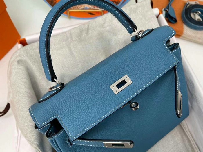 Hermes Togo Leather Kelly Bag Blue Jean HKT0408