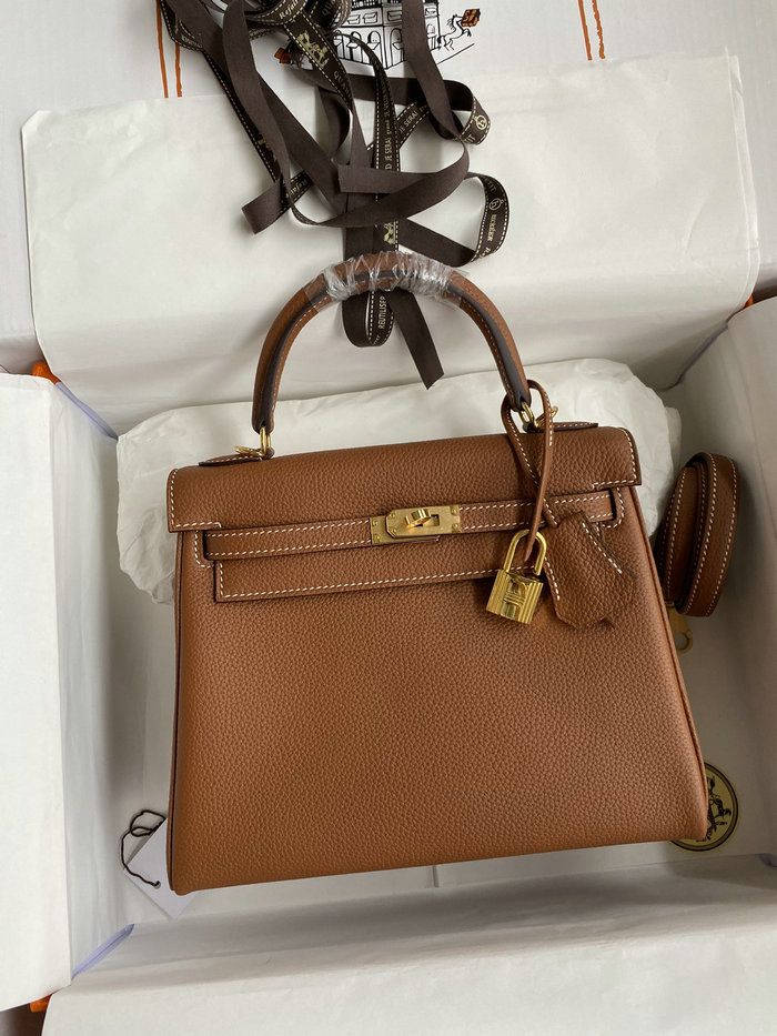 Hermes Togo Leather Kelly Bag Golden Brown HKT0408